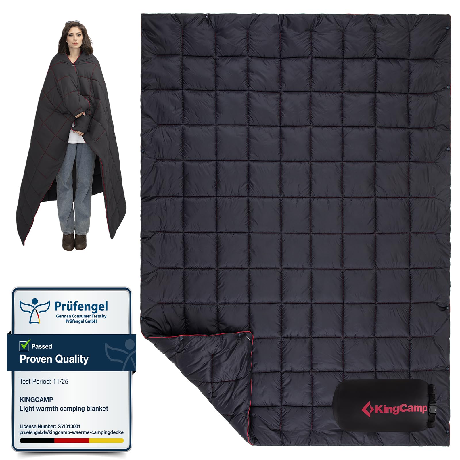 KingCamp Camping Blanket Lightweight Outdoor, Travel Blanket Multifunctional Warm, Sleeping Blankets Ultralight with Snap Button, Sleeping Quilt for Picnics Beach Camping Hiking Car Indoor
