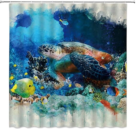 wobuzhidaoshamingzi Tortuga Cortina de Ducha Peces Tropicales Colorido