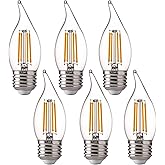 FLSNT LED 60 Watts Equivalent Chandelier Light Bulbs, CA11 Dimmable Filament Clear LED Candelabra Bulbs, E26 Medium Base, 2700K Soft White, 6 Pack UL,CA65 Listed.