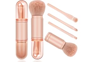 BLAVVENNT Travel Makeup Brushes Set: 4 in 1 Mini Cute Makeup Brush Retractable Professional Foundation Blending Powder Eye Shadow Brush for Women Facial Cosmetics Makeup Brush Set