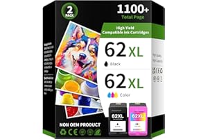 (2 Pack) 62XL Ink Cartridges Black and Color Compatible Replacement for HP 62XL 62 XL Use with Envy 7640 7645 5660 5540 5640 