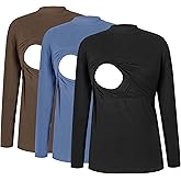 Smallshow Women's Nursing Tops Crew Neck Long Sleeve Breastfeeding Shirt 3 Packs