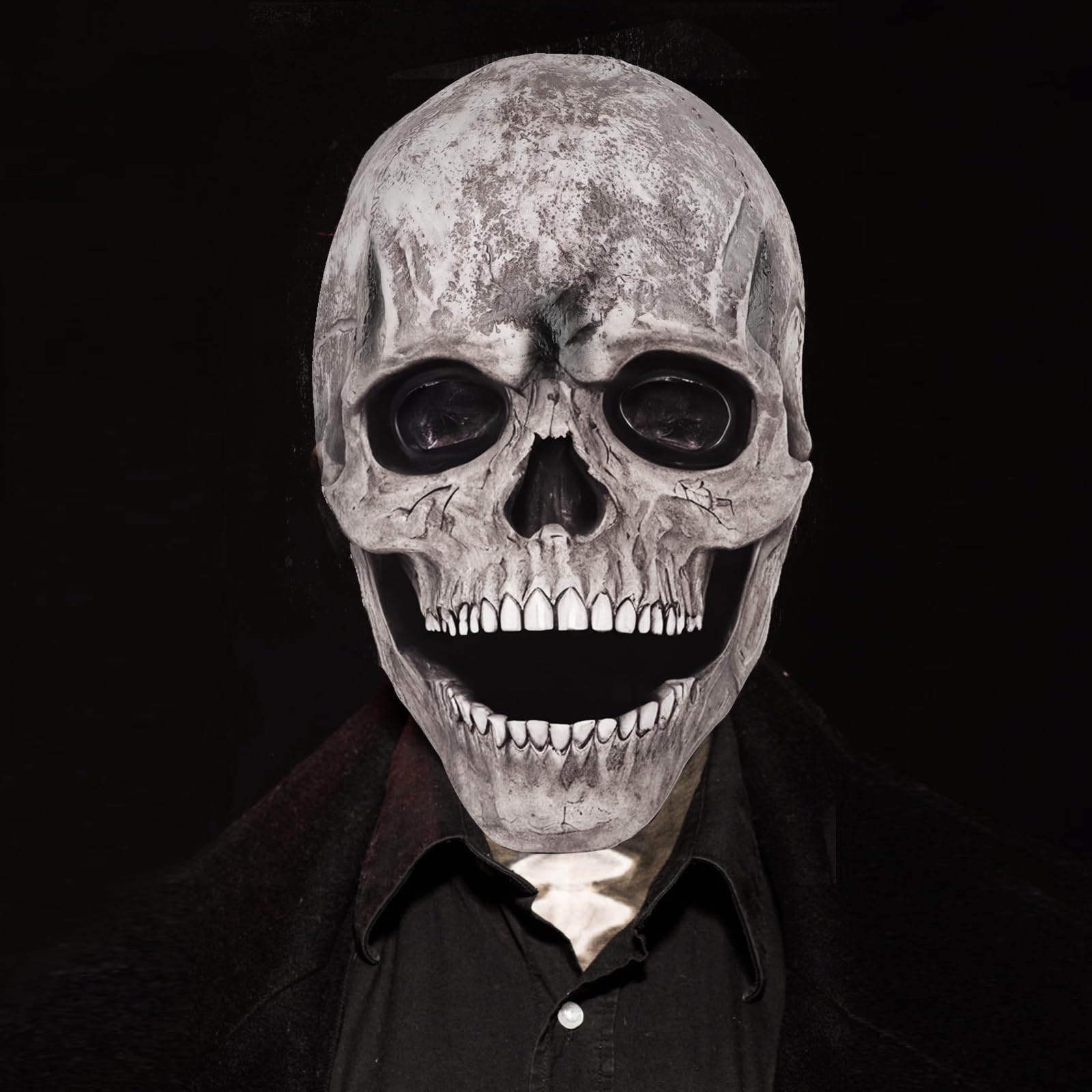 Fonyet Halloween Skull Mask for Adults with Movable Jaw - Full Head 3D Skeleton Ghost Horror Mask for Cosplay Party Headwear (White)