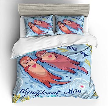 Pterygoid Collection Valentinstag-Bettbezug, 1 Bettbezug und 2 Kissenbezüge, für Liebhaber Geschenk, 10-200 * 200 Fit für 1,2