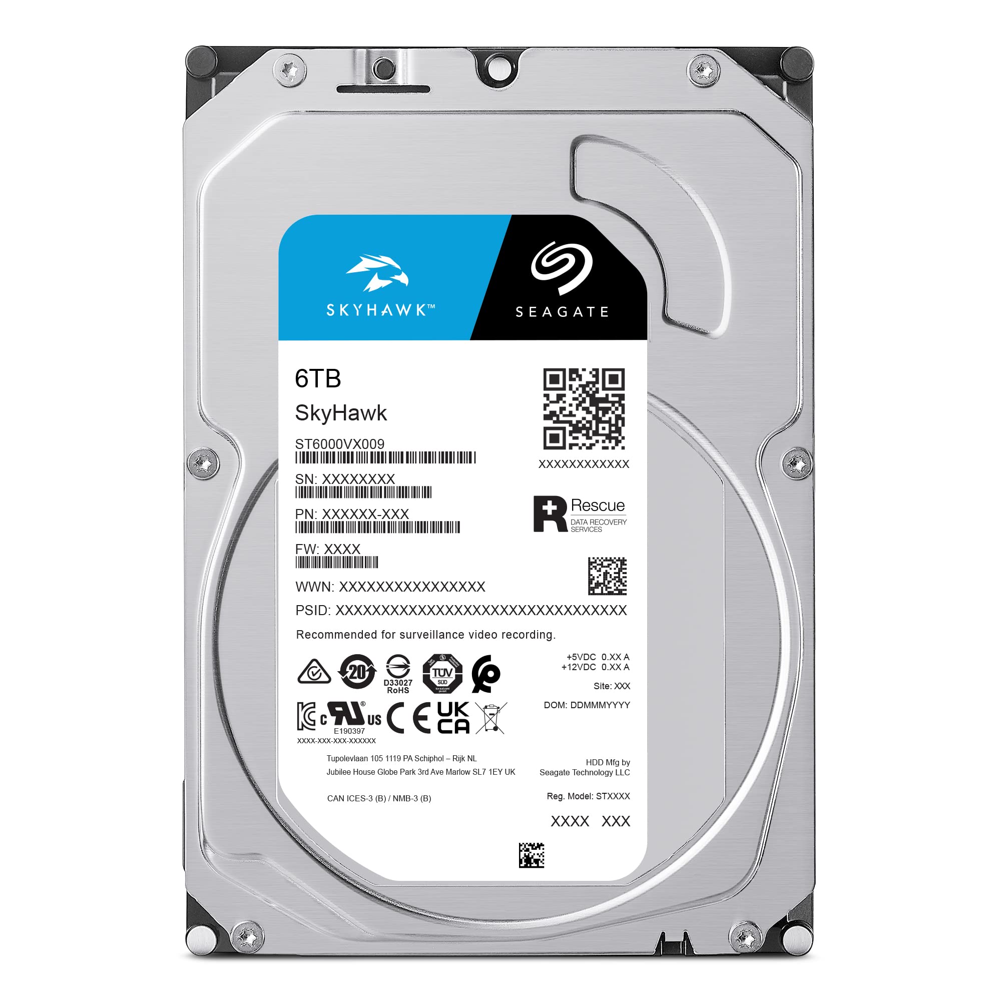 Seagate Skyhawk 6TB Video Internal Hard Drive HDD – 3.5 Inch SATA 6Gb/s 256MB Cache for DVR NVR Security Camera System with in-House Rescue Services (ST6000VXZ09/009)