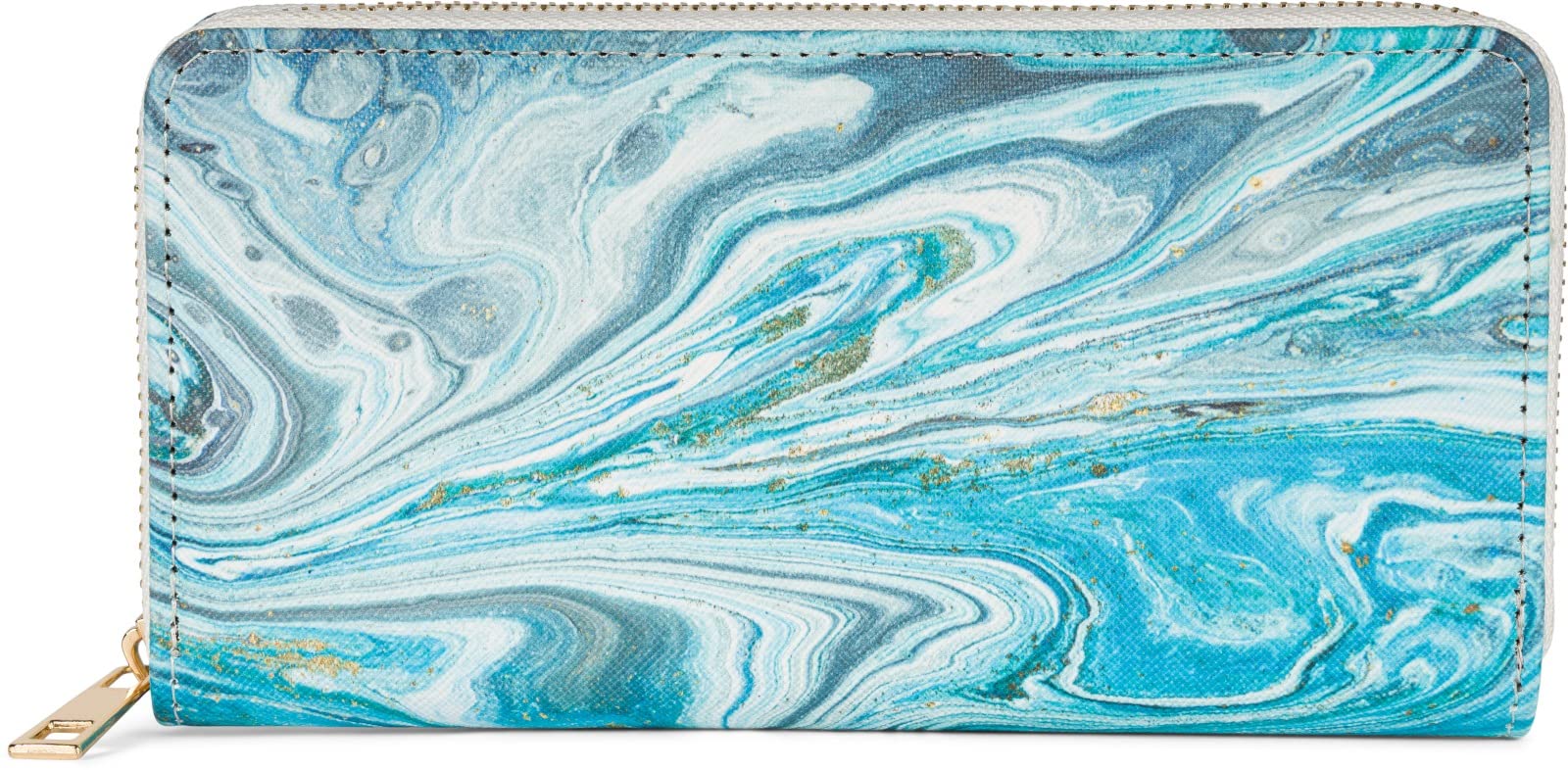 styleBREAKER Ladies Wallet with Marble Pattern, Zipper, Purse 02040152, Colour:Blue-Turquoise-White