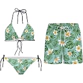 Howilath Matching Couples Swimsuits Casual Swim Trunks Men with Pockets & Adjustable Bikini Sets 2 Piece Summer Beach Set
