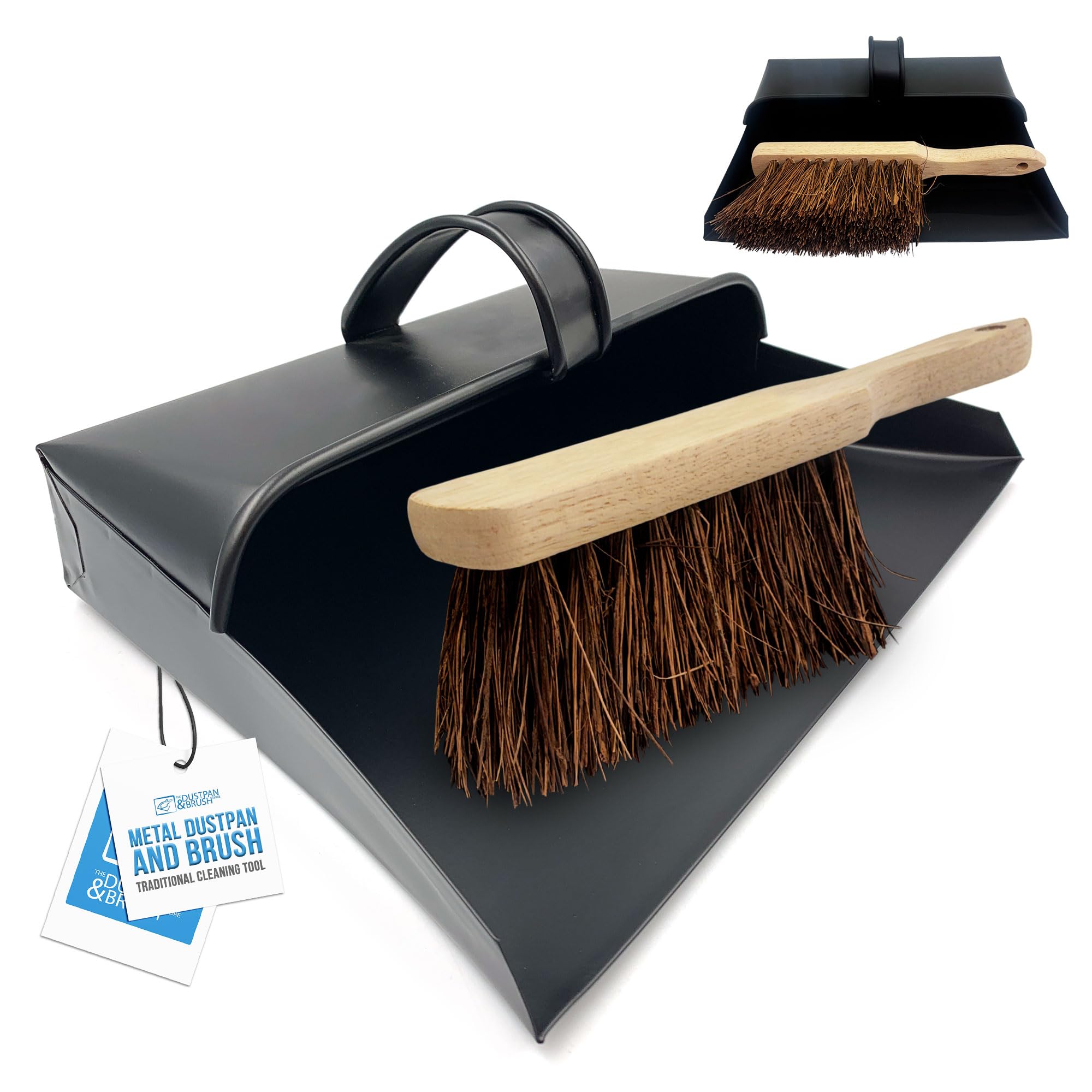 Black Hooded Metal Dust Pan and Stiff Brush Dustpan ash pan Traditional Dustpan and Brush
