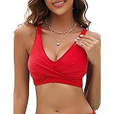 Zuvebamyo Women's Twist Front Bikini Top Padded Push up Swimsuit Top Lace Up Bathing Suit Tops