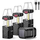 LETMY 4 Pack Camping Lantern, Rechargeable LED Lanterns, Solar Lantern Battery Powered Hurricane Lantern Flashlights with 3 P
