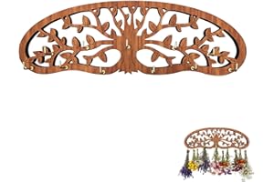 QAPUKHOV Wall Mounted Hanging Herb Drying Rack - Tree of Life Wooden Holder, Kitchen Decor & Herbalist Supplies, Rustic Apothecary Shelf for Drying Lavender Rosemary, Gardener Gift & Home Organization