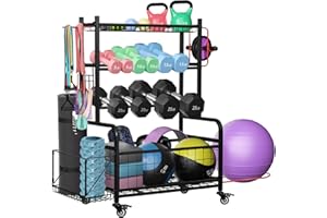 MOSXOED Weight Rack for Dumbbells, Dumbbell Rack Home Gym Storage Stand for Yoga Mat Kettlebells and Strength Training Fitness Equipment, Weight Holder Rack for Dumbbells with Wheels