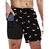 Buauty Mens Swim Trunks with Compression Liner 5 Inch Inseam Swim Shorts Quick Dry Mens Swimsuit Board Shorts with Pockets