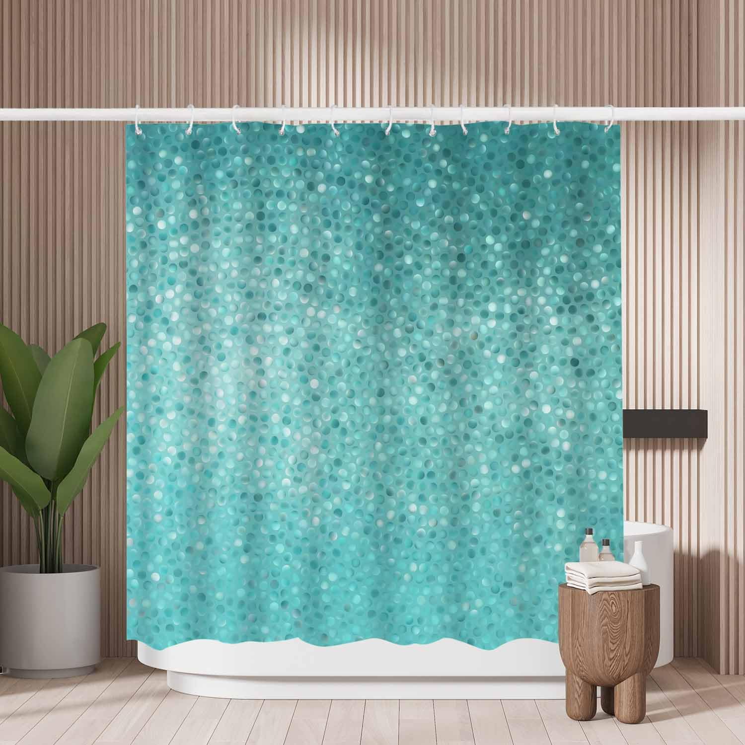 Woutay Shower Curtain Mould Proof Resistant Blue Stone,Water Repellant Fabric,Polyester,with 12 Plastic Hooks,Size 180x180CM