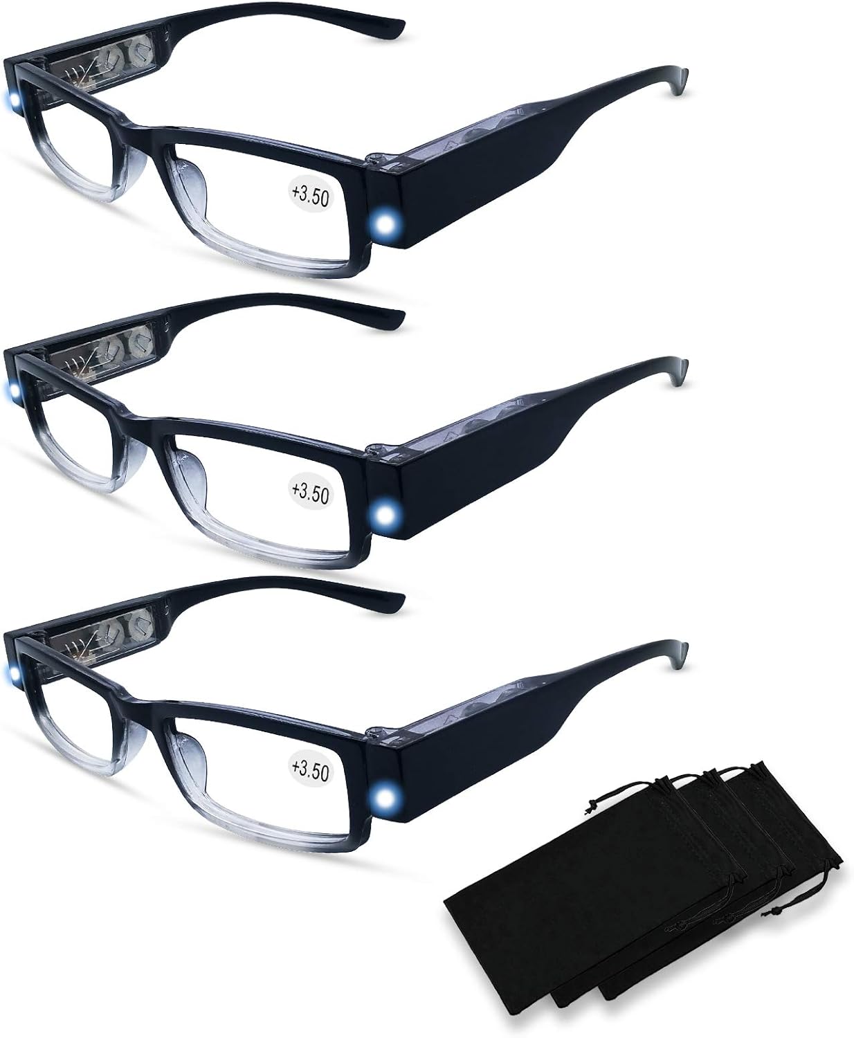 Buy 3 Pack Reading Glasses with Lights and Magnifier Reading Glasses