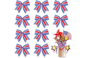 ALIBBON 10 Pcs Patriotic Bows for Wreath, 4th of July Wreath Bows, Star Stripe Bows, Wreath Ornaments 4th of July Decor, Decorative Small Burlap Bows for Tree Crafts Independence Day Party Supplies