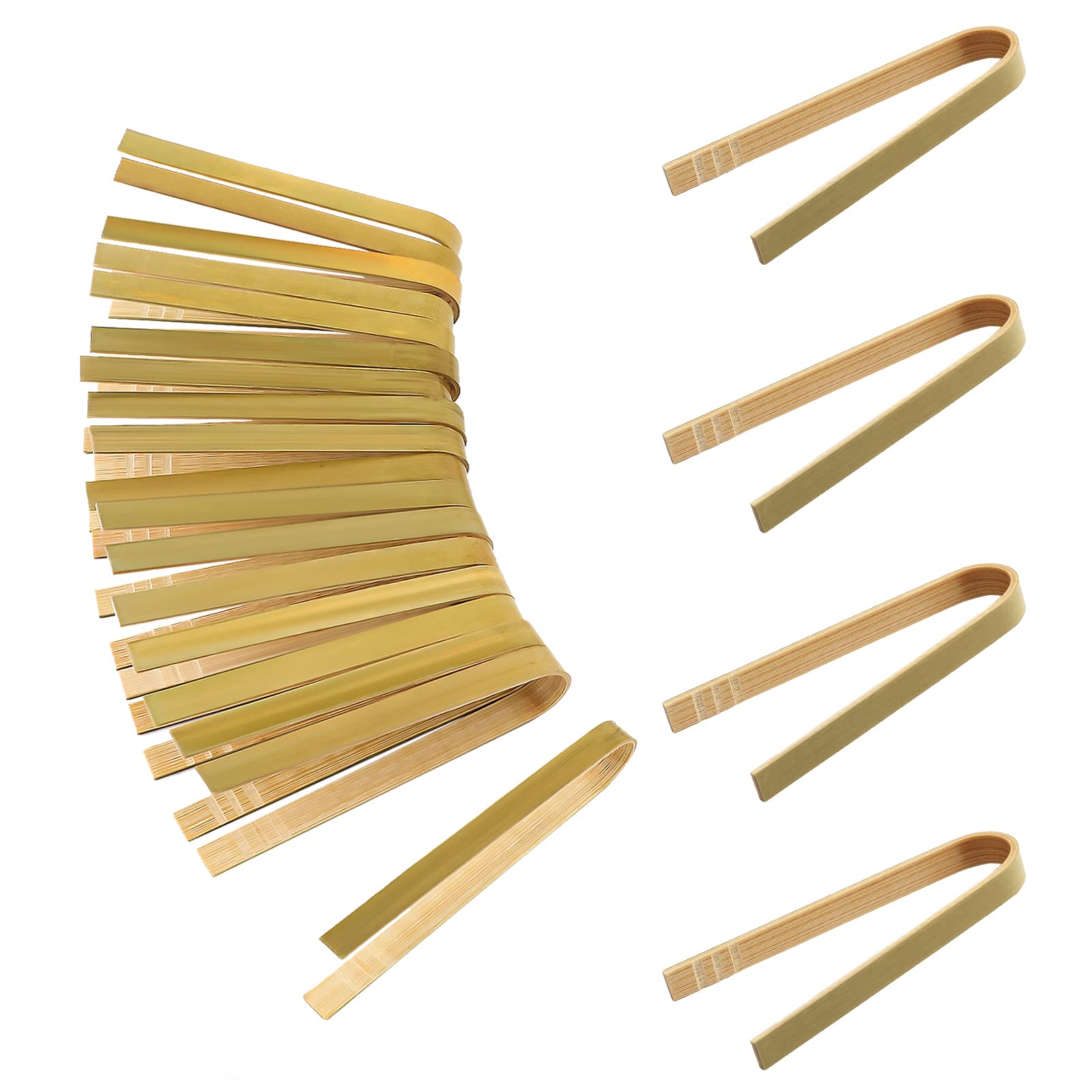 LUTER 20 Pieces 9 cm Bamboo Tongs Disposable Kitchen Utensils Bread Tongs Natural Bread Tongs for Fruits Tea Toast Cooking