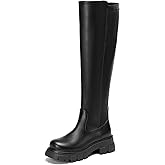 CouieCuies Women’s knee high Boots Platform Wide Calf Dress Long Rounded Toe Lug Sole Tall Boots Comfortable Side Zipper Boot Size 11