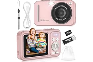 Digital Camera for Kids, WITYEAH 48MP FHD 1080P Point and Shoot Digital Cameras with 16X Zoom Anti-Shake, Compact Portable Cameras for Photography, for Boys Girls Teens Beginners-Pink