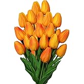 20 Pcs Orange Tulips Artificial Flowers Real Touch Fake Tulips Fake Flowers for Mother's Day 13.5" Faux Tulips Faux Flowers Bulk Artificial Tulips Flowers for Vase Centerpieces Home Wedding Bouquet