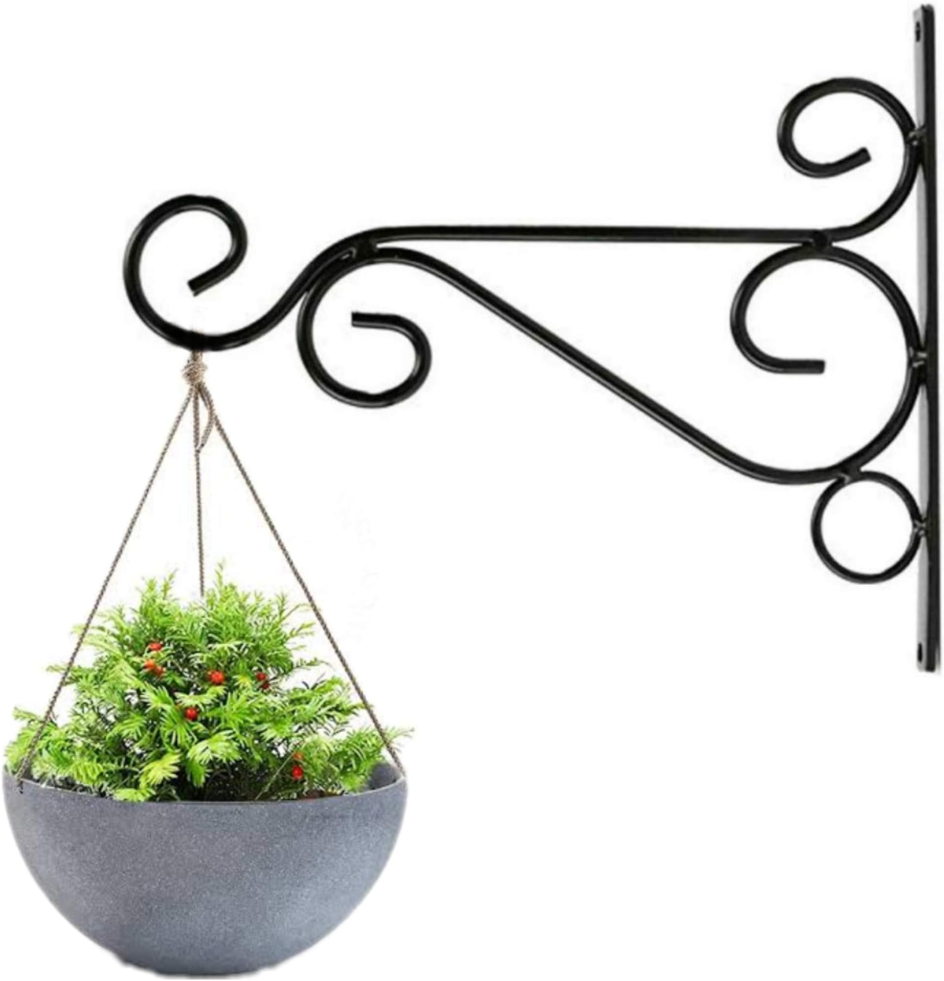 CreativeBuzz European Style Wall Hanging Bracket Iron Flower Stand Balcony Home Decoration Plants Pots Hooks (L-25 X B-25 X H-2 cm, Black)