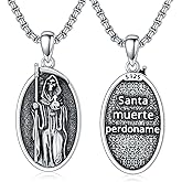 Lattd Santa Muerte Necklace 925 Sterling Silver Goth Grim Reaper Pendant Necklace Jewelry Gifts for Men Women, with Stainless Steel Chain 22''+2''