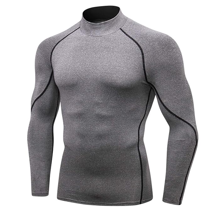 Msliy Herren Sportshirt Kompressionshirt Langarm Funktions Unterhemd Unterwäsche Funktionsshirt Laufshirt Hohe Kragen Fitness