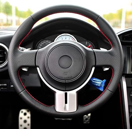Amazon Ouyue カスタムメイドブラック人工puレザー車ハンドルカバー トヨタ 86 12 15 スバル Brz 12 15用 ハンドルカバー 車 バイク