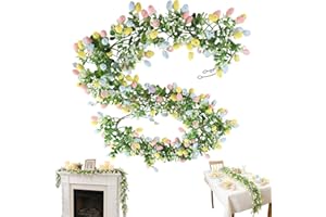 6.9ft Easter Artificial Garland with Eggs, 2Pieces Spring Egg Garland, Farmhouse Hanging Rustic Easter Decoration, Colorful S