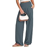 Buauty Women Palazzo Pants Wide Leg Casual Pant Summer High Waist Lounge Pants 2024 Loose Baggy Beach Travel Clothes Lakeblue