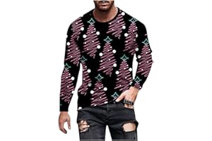 Santa Xmas Long Sleeve Shirts for Mens Ugly Christmas Muscle Tops Printed Workout Sports Party Tee Tops Plus Size