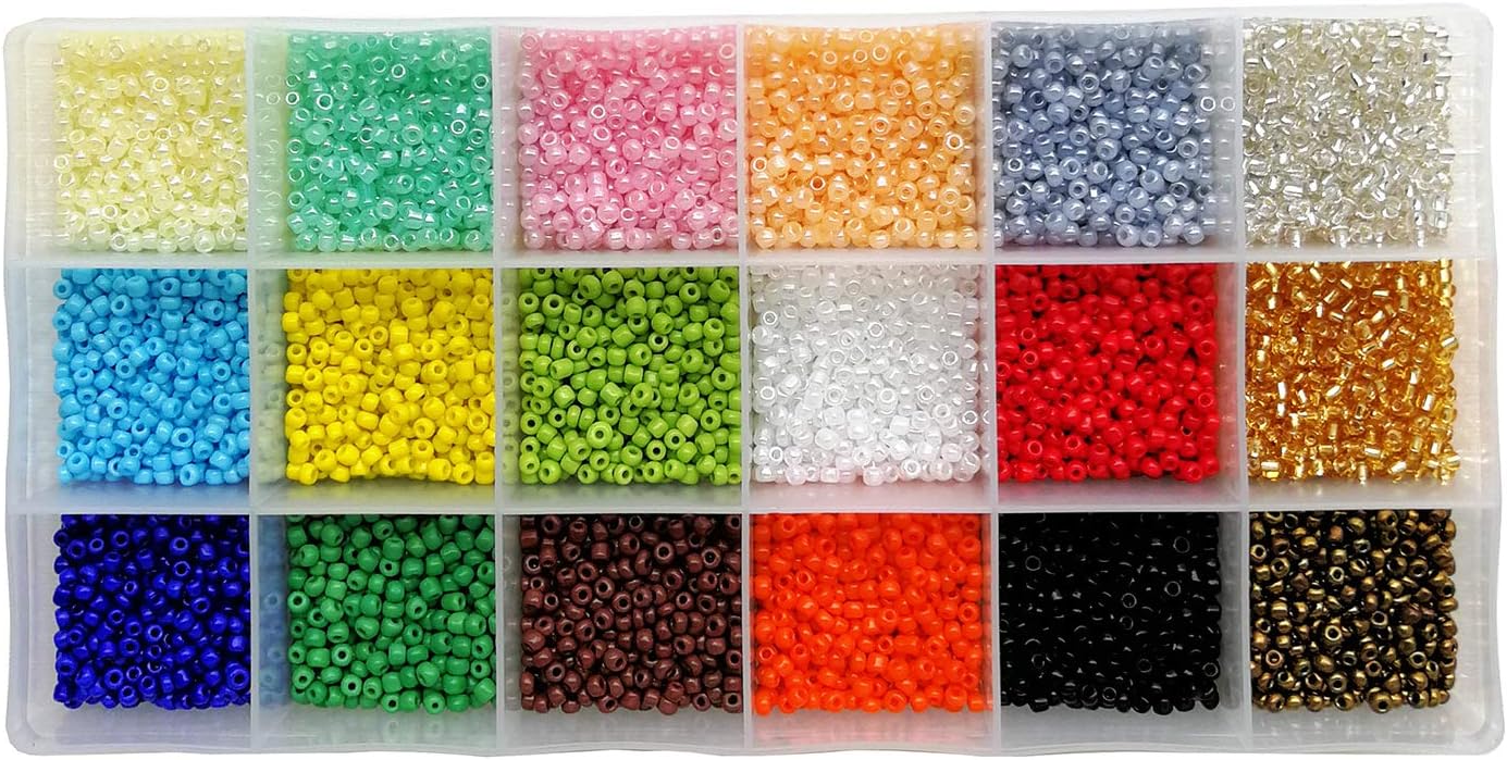 BALABEAD 10800pcs 8/0 Seed Beads in Box 18 Colors Assortment Loose Spacer Glass Beads, 3mm Round (600pcs/Color, Copper Color Mixed)