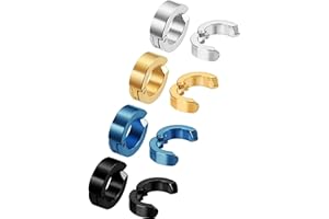 Mudder 8 Pieces Clip on Earrings for Men Magnetic Hoop Earrings Non-Piercing Earrings Fake Ear Clip Studs for Men Women, Stainless Steel Clip Earrings, 4 Colors