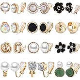 NEWITIN 12 Pairs Clip On Earrings for Women Cute Earring Crystal Pearl Stud Charming Fashion Earring Non Piercing Clip on Stud Earrings for Women