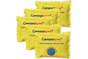 CARESSOLOVE 100g Rechargeable Desiccant Packs for Storage - Silica Gel Packets for Drying Flowers - Reusable Silicone Humidity Bags Dehumidifier Beads, Dry Packs Moisture Absorber for Closet, Bathroom (5 Packs)