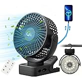 OUTERFAN Portable Fan with Remote Control & Timer & LED Lights, 60hrs 12000mAh USB Rechargeable Battery，Clamp/Hanging/Stand Up, Small Clip on Fan for Baby Stroller, Bed, Desk, Camping Tent, Travel