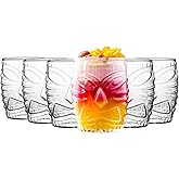 binsakao Tiki Glasses Set of 6-16 oz Cocktail Drinking Glasses - Water Glassware - Drinkware for Juice Iced Coffee - Hawaii Pool Beach Party Cups