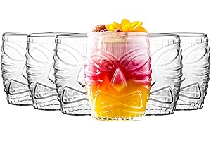binsakao Tiki Glasses Set of 6-16 oz Cocktail Drinking Glasses - Water Glassware - Drinkware for Juice Iced Coffee - Hawaii P