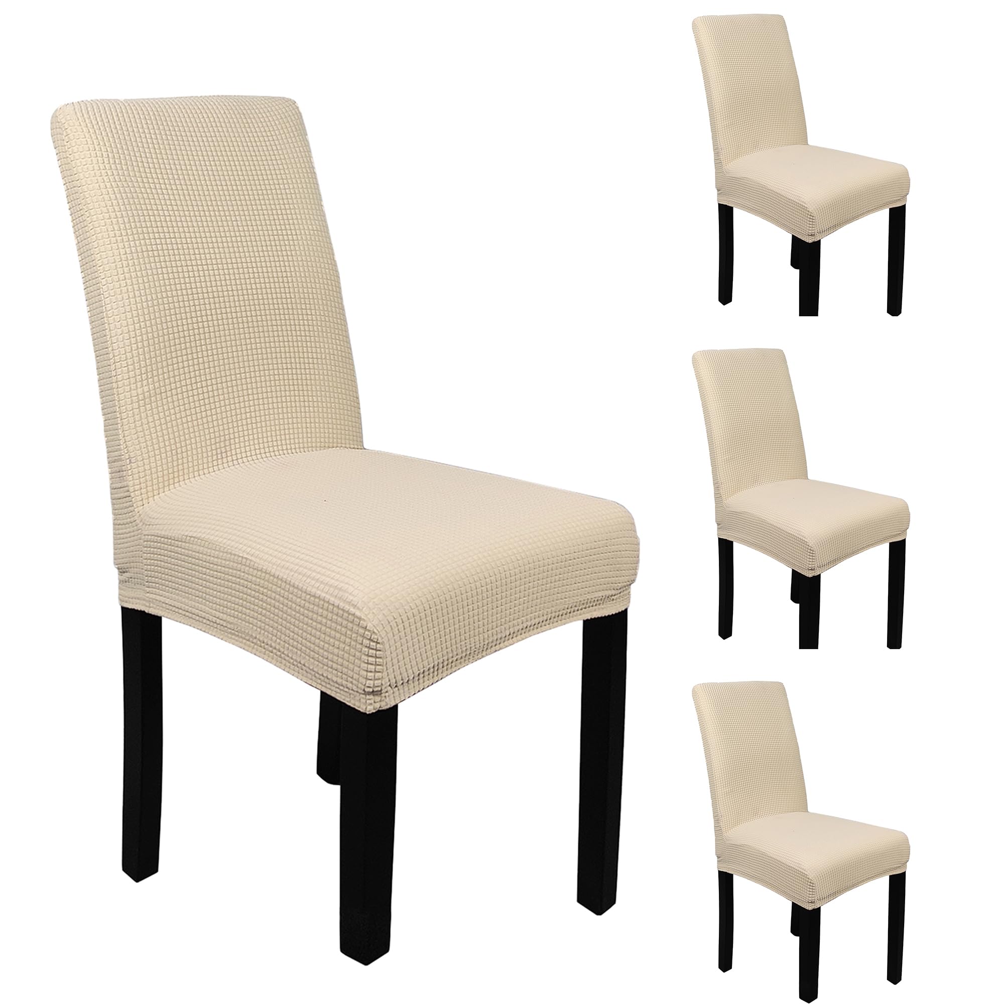 Trimming Shop Velvet Stretch Chair Covers, Spandex Dining Chair Slipcovers, Elastic Removable Washable Chair Seat Covers, Parsons Chair Protectors for Dining Room, Hotel, Wedding, Ivory, 4pcs โ image 1