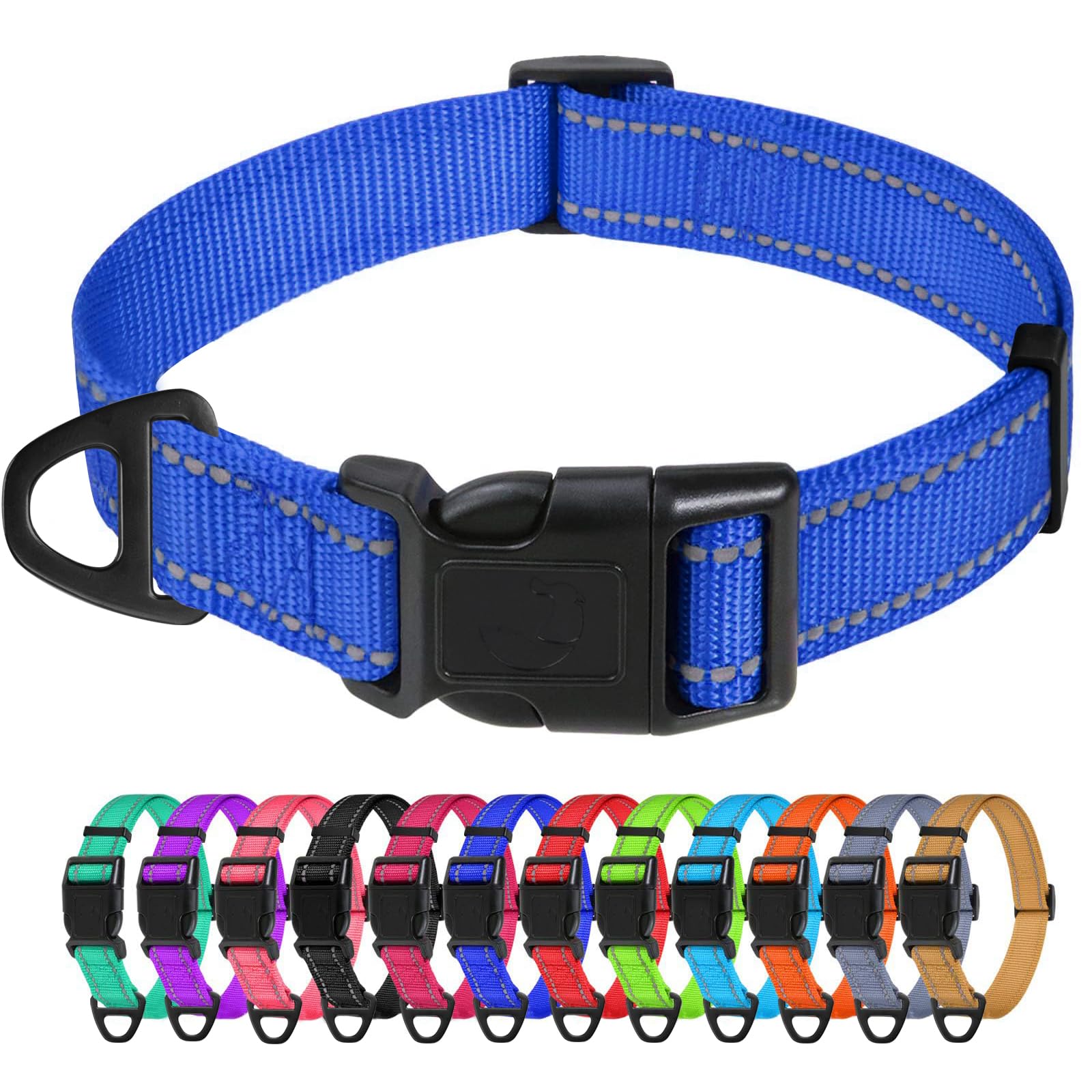 TagMe Reflective Nylon Dog Collars, Adjustable Classic Pet Collar with Quick Release Buckle for Small Dogs, Royal Blue, 2.0 cm Width