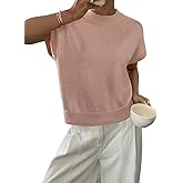 BLENCOT Womens Cap Sleeve Sweaters Summer Casual Short Sleeve Knit Tank Tops Loose Fit Crew Neck Pullover