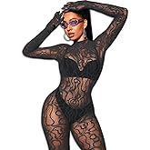 EHSUYAB Women Sexy Fishnet Full Bodysuit, Mesh Lace Poster Jumpsuit Glow Party Rave Outfits, Body Stockings Halloween Costume