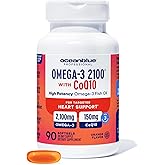 Oceanblue Omega 3 2100 with CoQ10 | Triple Strength Fish Oil Combo Supplement | 1350MG EPA 650MG DHA 150MG DPA with 150MG CoQ10 | Orange Flavor | Heart Support | 90 Softgels