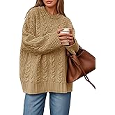 Saodimallsu Womens Cable Knit Sweater Oversized Long Sleeve Chunky Knit Crew Neck Fall Pullover Sweaters Top