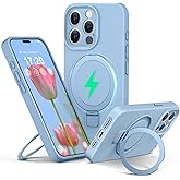 PuyaTeya Liquid Silicone Case for iPhone 15 pro with Magnetic Ring Stand, Upgraded Camera Lens Protection, Mil-Grade Drop Shockproof, Anti-Scratch Microfiber Lining Silicone Case (Azure Blue)