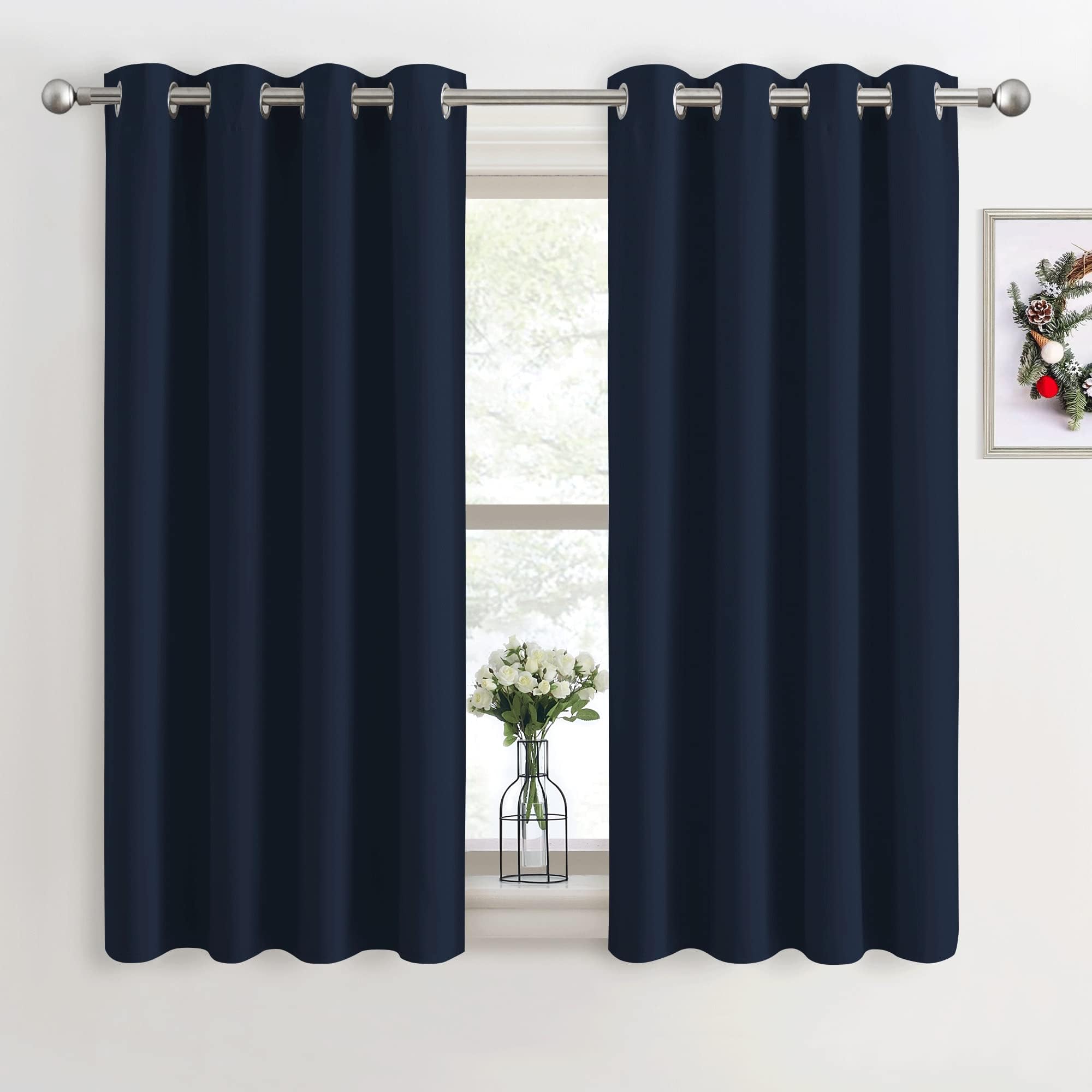 PONY DANCE Navy Blue Blackout Curtains - Thermal Insulated Eyelet Curtains 54 Drop for Bedroom, Living Room Small Window Treatment Drapes, 2 Panels, W 46 inch by L 54 inch, Navy