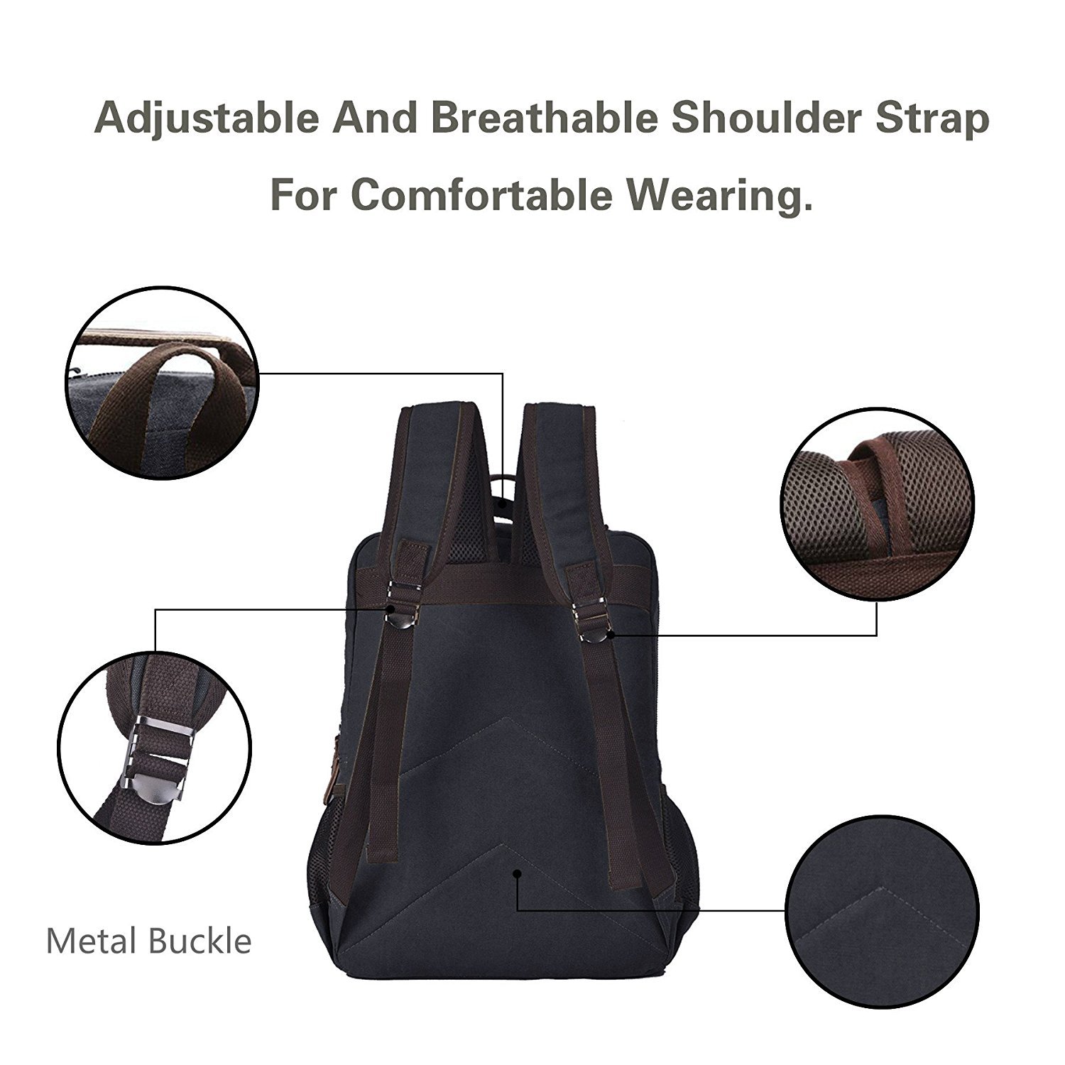Mochila de lona para portátil de 15.6 pulgadas-Negro