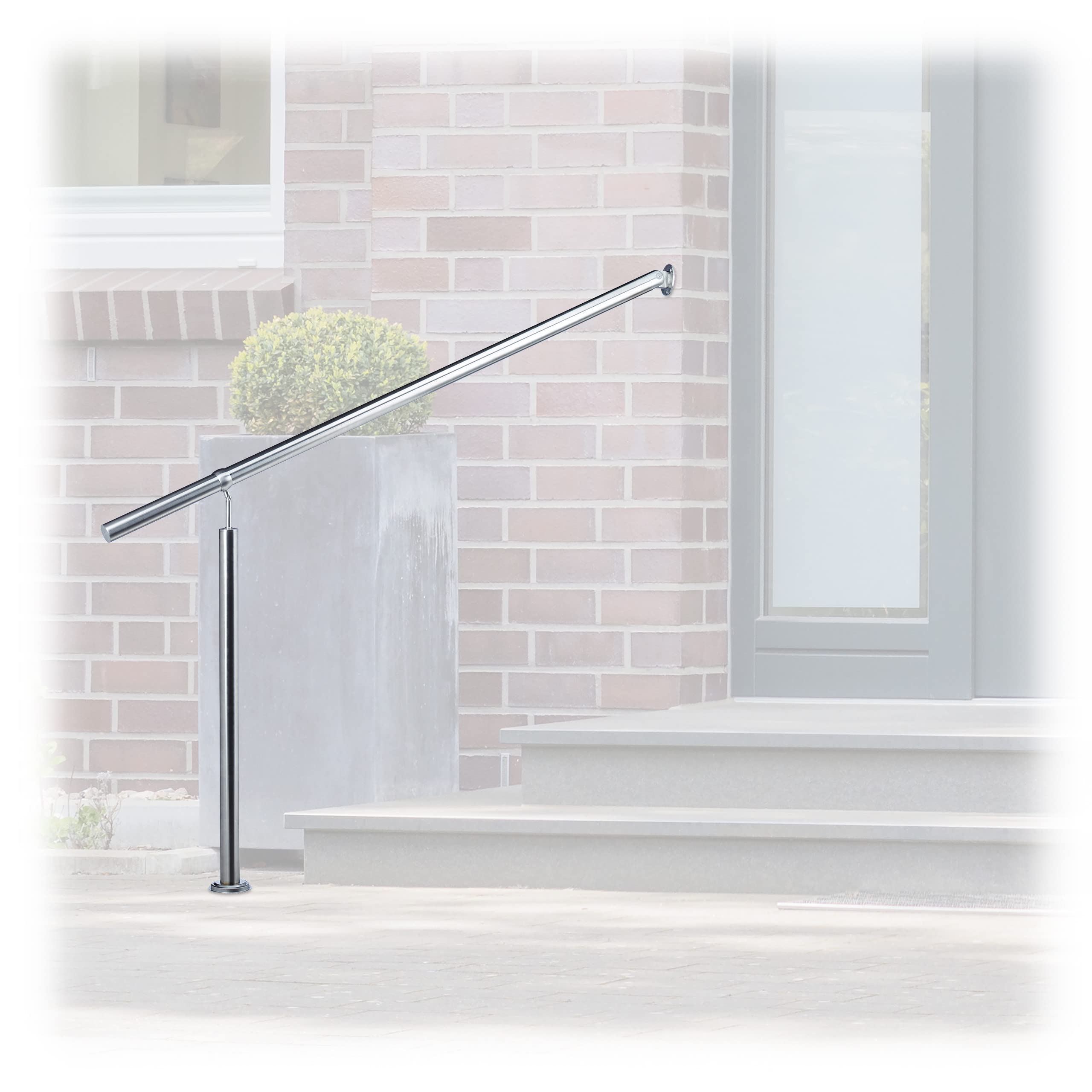 Relaxdays Stainless Steel Handrail for in-and Outdoor Use, with Wall Fittings and Metal Plugs, Silver, 150 x 80 cm