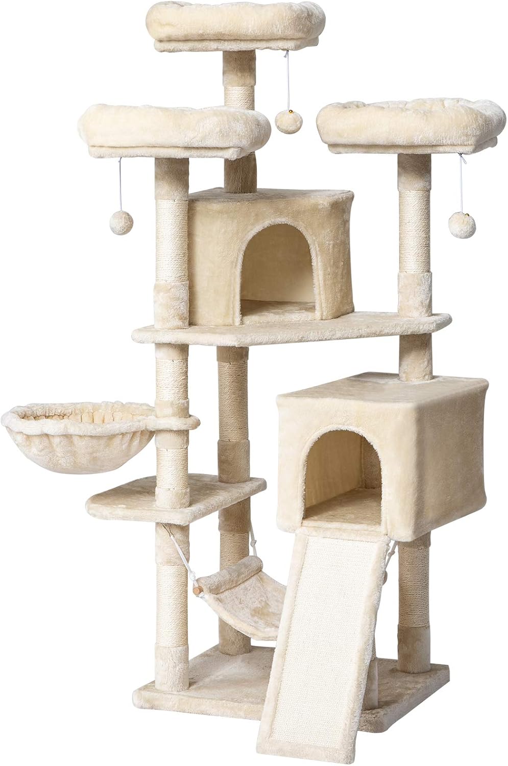 IBUYKE 63 inches Multi-Level Cat Tree Tower for Large Cats Play Furniture Cat Condo with Sisal Scratching Posts&Board, Platforms, Hammock Basket, Dangling Balls, Smoke Gray UCT021G : Pet Supplies