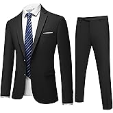 MOGU Suit for Men, Solid Color Fit Formal 2 Piece Dress Tuxedo Set with Jacket, Pants, Tie